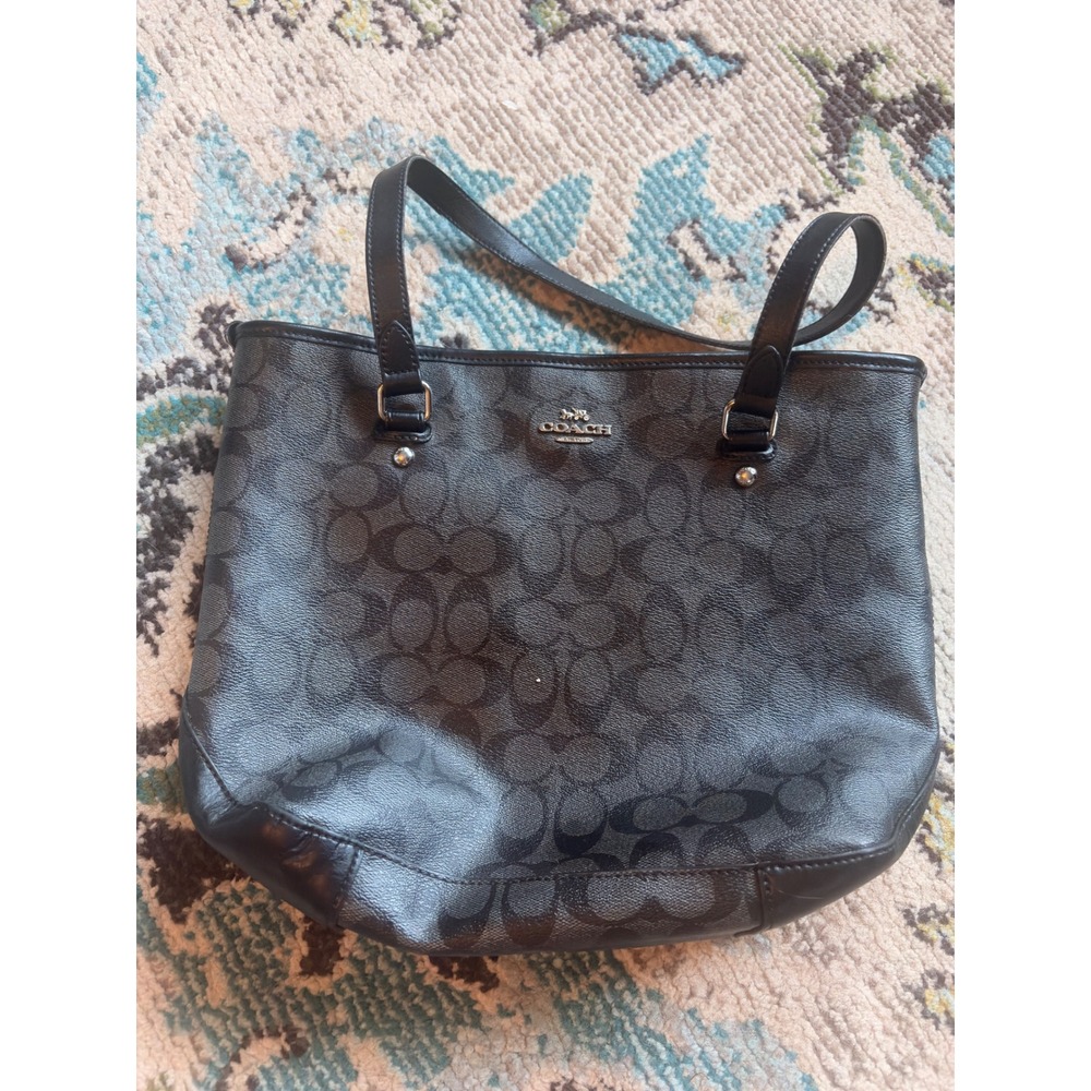 Coach Gallery Tote Signature Canvas Black Charcoal F58294 Shoulder Bag Womens - Picture 2 of 5